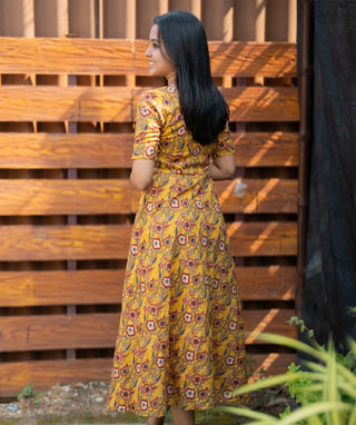 Canary Yellow Cotton Maxi Dress with Lining - Casual