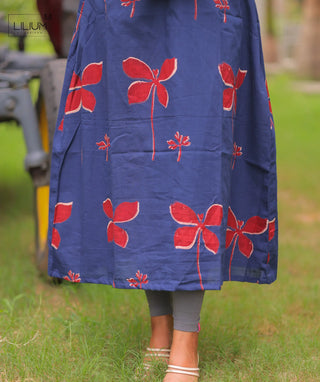 Berry Indigo Cotton A-Line Kurti with Elbow Sleeves