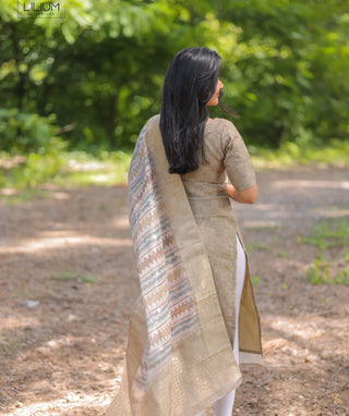 Mushroom Mist Chanderi Kurti with Shawl for Women
