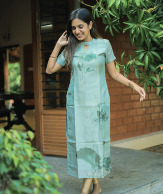 Sage Green Tissue Silk Kurti – Casual Wear