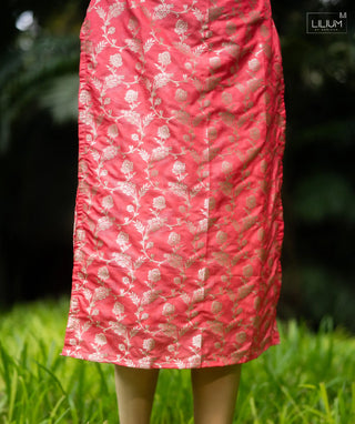 Peach Blossom Banaras Kurti With Open Slit Elbow Sleeve