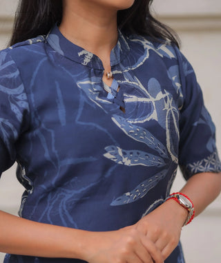 Midnight Denim Blue Muslin Kurti for Women