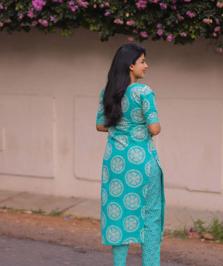 Aqua Mandala Cotton Co-Ord Set | Trendy Casual Wear