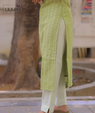 Citrus Green in Handloom Cotton -Co-ords Set | Kurti