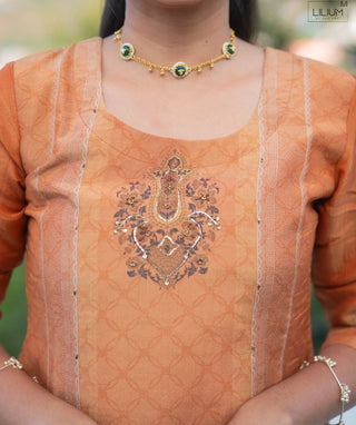 Peach Amber Glow Hand Embroidered Muslin 3 Piece Set