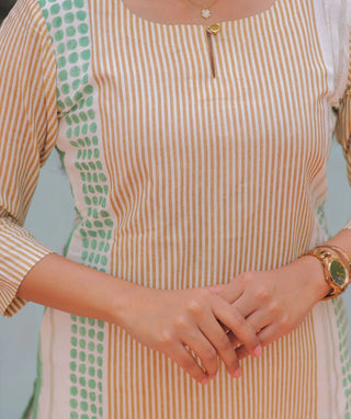 Sage Stripe Cotton Rayon Kurti – Everyday Casual Elegance