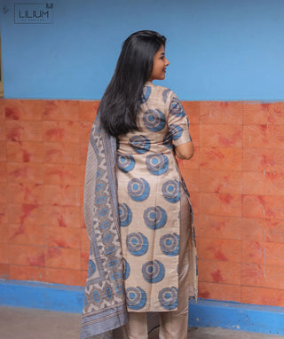 Misty Azure Tussar Slub 3-Piece Set with Pockets & Dupatta