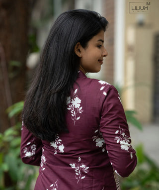Wine Blossom Cotton Kurti for Everyday Comfort & Style