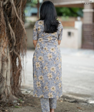 Grey Floral Cotton Co-ords with Pockets