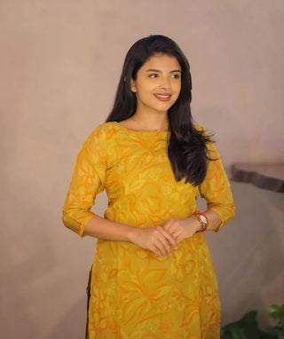 Marigold Mist Organza Kurti with 3/4 Sleeves