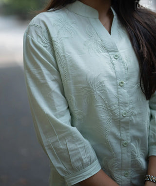 Pistachio Mist Embroidered Cotton Short Top