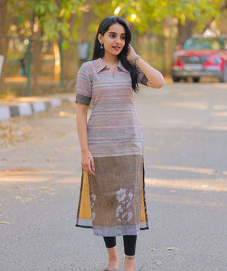 Sandal Stripe Jute Linen Kurti – Casual Style