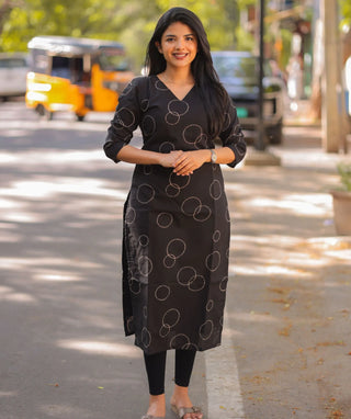 Midnight Orbit Cotton Kurti with 3/4 Sleeves