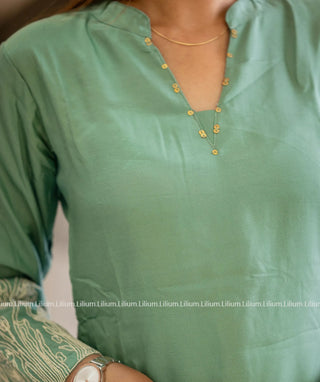 Turquoise Green Co-ords Dress with Embroidery - Casual Wear