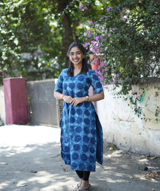 Indigo Moon Dot Handblock Cotton Kurti – Casual Chic Style