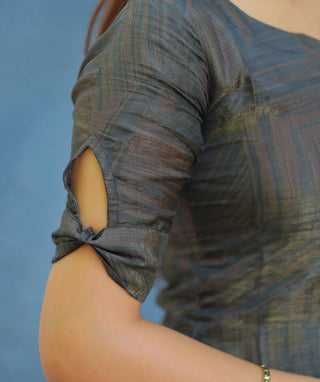 Midnight Moss Shimmer Muslin Kurti – Elbow Sleeve Casual