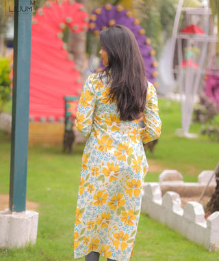 Butter Bloom Cotton Kurti with 3/4 Sleeves for Daily Wear