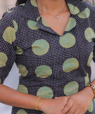 Sage Noir Mosaic Cotton Kurti – Casual Elbow Sleeve