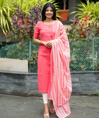 Pink Haze Cotton Kurti with Shawl | Casual Kurti