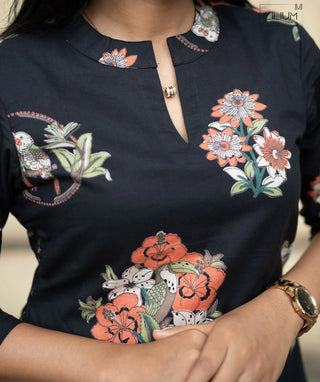 Ebony Flora Cotton A-Line Kurti with Pockets