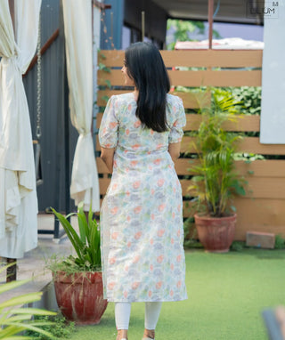 Cotton Hakoba Halfwhite Kurti with Lining