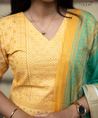 Golden Saffron Cotton 3 Piece Set with Pockets for Women