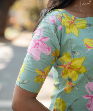 Spring Celadon Cotton Kurti with Elbow Sleeves – Casual Wear