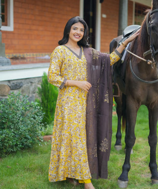 Elegant Yellow Muslin Silk 3-Piece Set with Embroidery