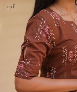 Cocoa Rosewood Cotton Co-ord Set with Elbow Sleeves