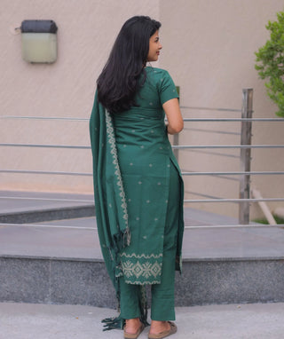 Emerald Sage Cotton Handloom 3-Piece Set with Pockets