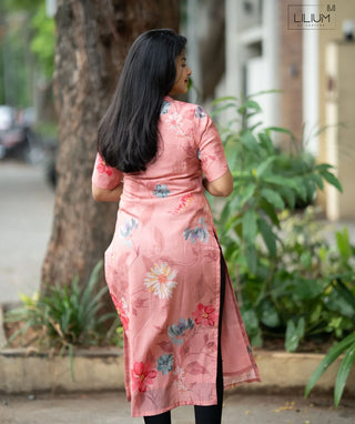 Blush Camellia Muslin Kurti | Floral Casual Wear
