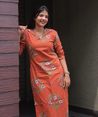 Terracotta Bloom Cotton Kurti for Women | Everyday Ethnic Wear