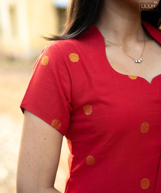 Sindoor Ruby Cotton Handloom A-Line 3 Piece Set with Pockets