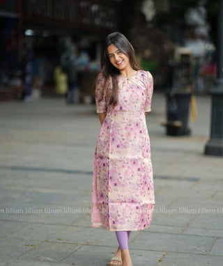 Peach Chanderi Kurti with Lavender Blossom