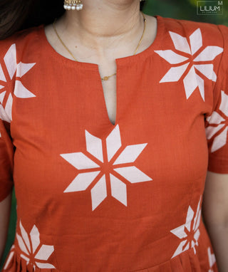 Rust Petal Cotton Maxi Dress with Pockets – Everyday Comfort