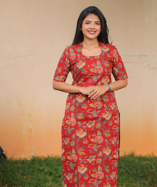 Burnished Pomegranate Cotton Kurti for Everyday Style