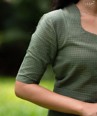 Sage Moss Zari Checked Handloom Cotton Co-Ord Set