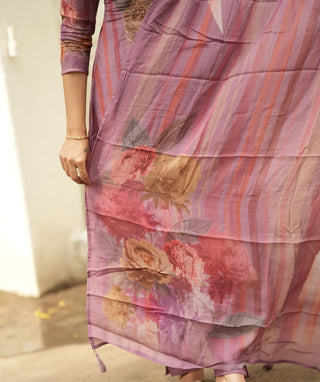 Dusky Rose Royale Muslin 3 Piece Set with Handwork