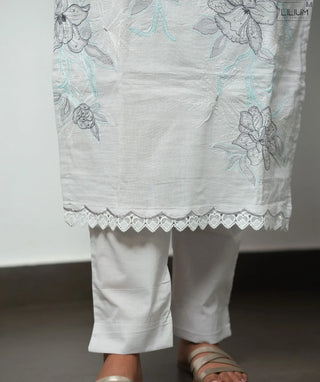 Moonlit Silver Pearl Cotton Embroidered 3 Piece Set