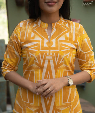 Sunlit Amber Cotton Co-Ord Set with Pockets | Casual Wear