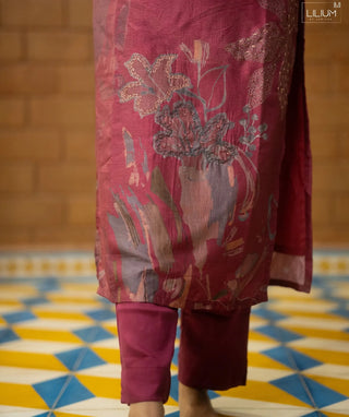 Mulberry Wine Muslin Silk Festive 3 Piece Set