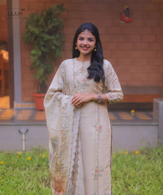 Cream Reverie Tissue Silk 3-Piece Festive Set With Pockets