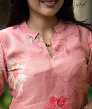 Blush Camellia Muslin Kurti | Floral Casual Wear