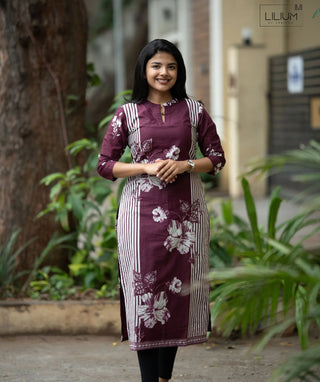 Wine Blossom Cotton Kurti for Everyday Comfort & Style