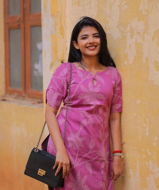 Mulberry Blush Cotton Kurti with Elbow Sleeves