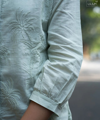 Pistachio Mist Embroidered Cotton Short Top