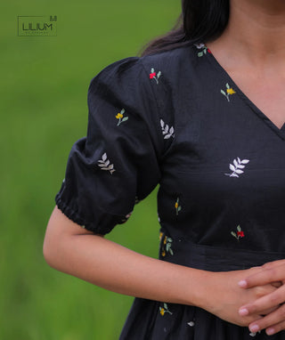 Midnight Black Mul Cotton Maxi with Blossom Embroidery