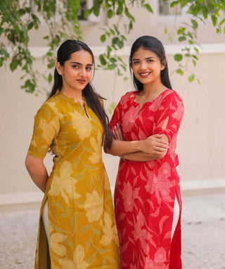 Golden Olive Foil Crush Crepe Kurti – Festive Casual Trend