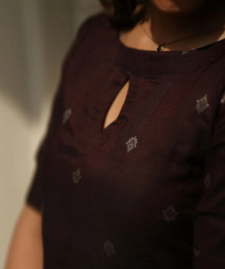 Mahogany Plum Handloom Chanderi Silk Kurti with Butta