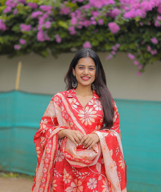 Carmine Red Kurti Shawl in Khadi Tussar Silk
